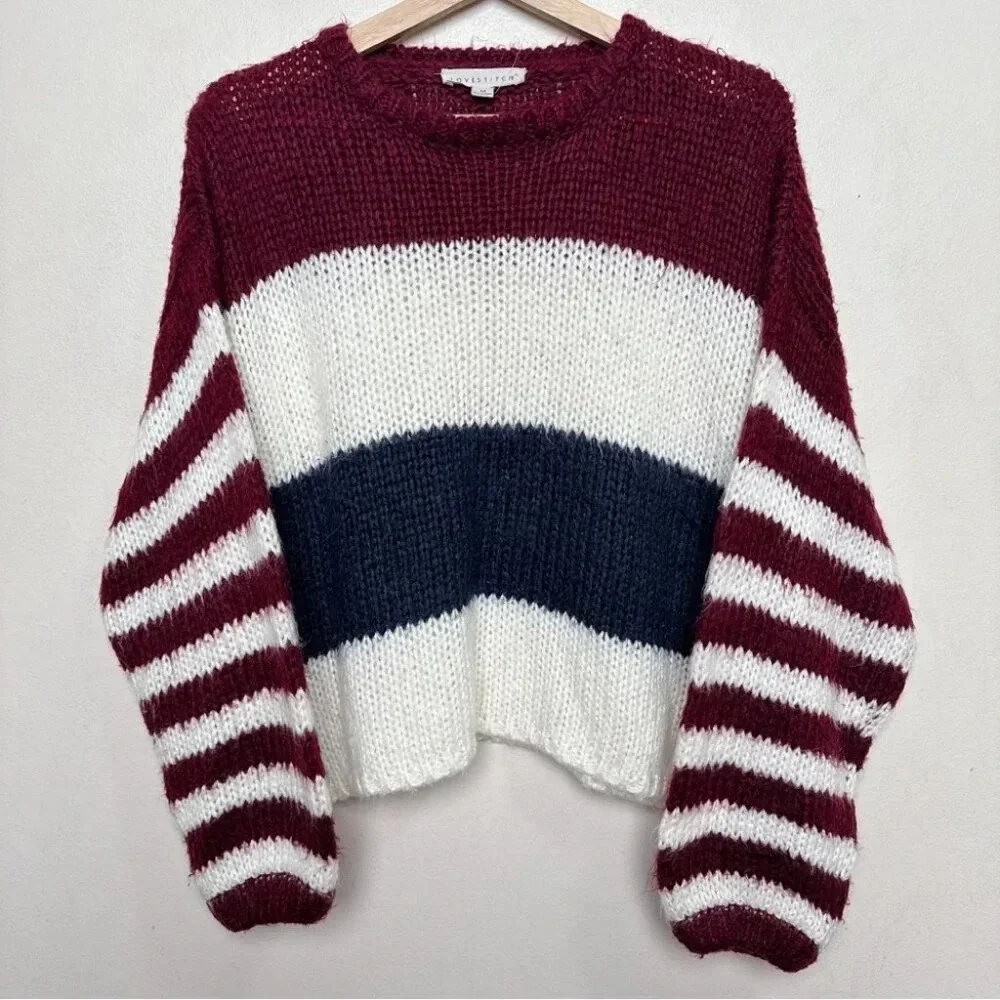 Lovestitch Womens Medium Striped Colorblock Crew Neck Sweater - Picture 4 of 16